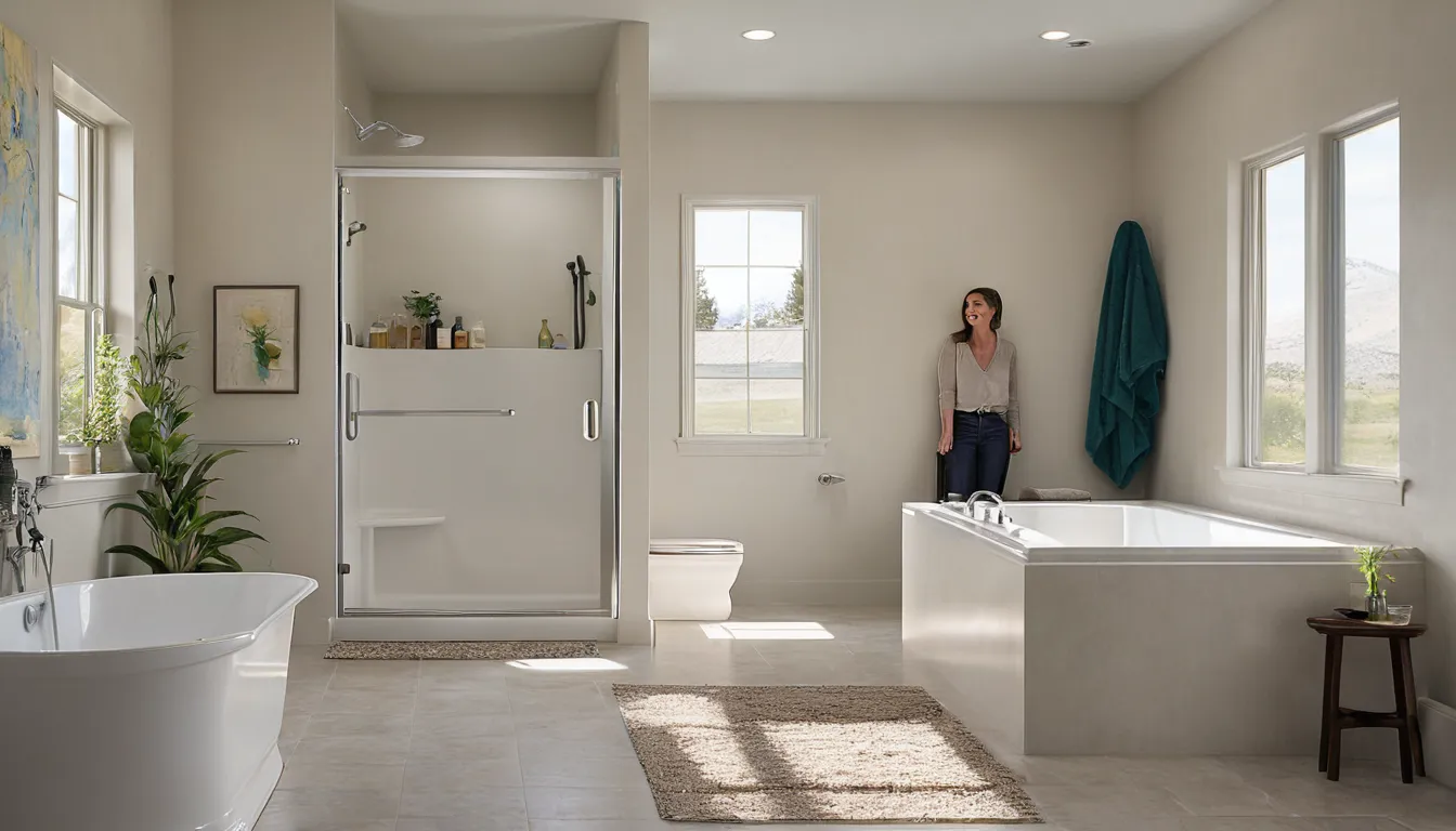 A bright, accessible bathroom with a walk-in tub in a home near Menifee